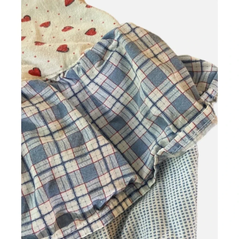 True Vintage BABY GUESS ROMPER Blue Plaid Red Hearts Peplum Ruffle 12 M